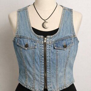 Vintage Denim Zip Vest Biker Motorcycle Casual Women M